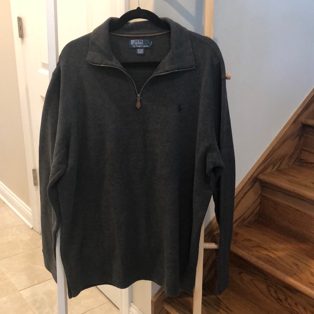 Polo Ralph Lauren Quarter Zip Sweater XL Dark Gray Cotton Pullover Casual Luxury